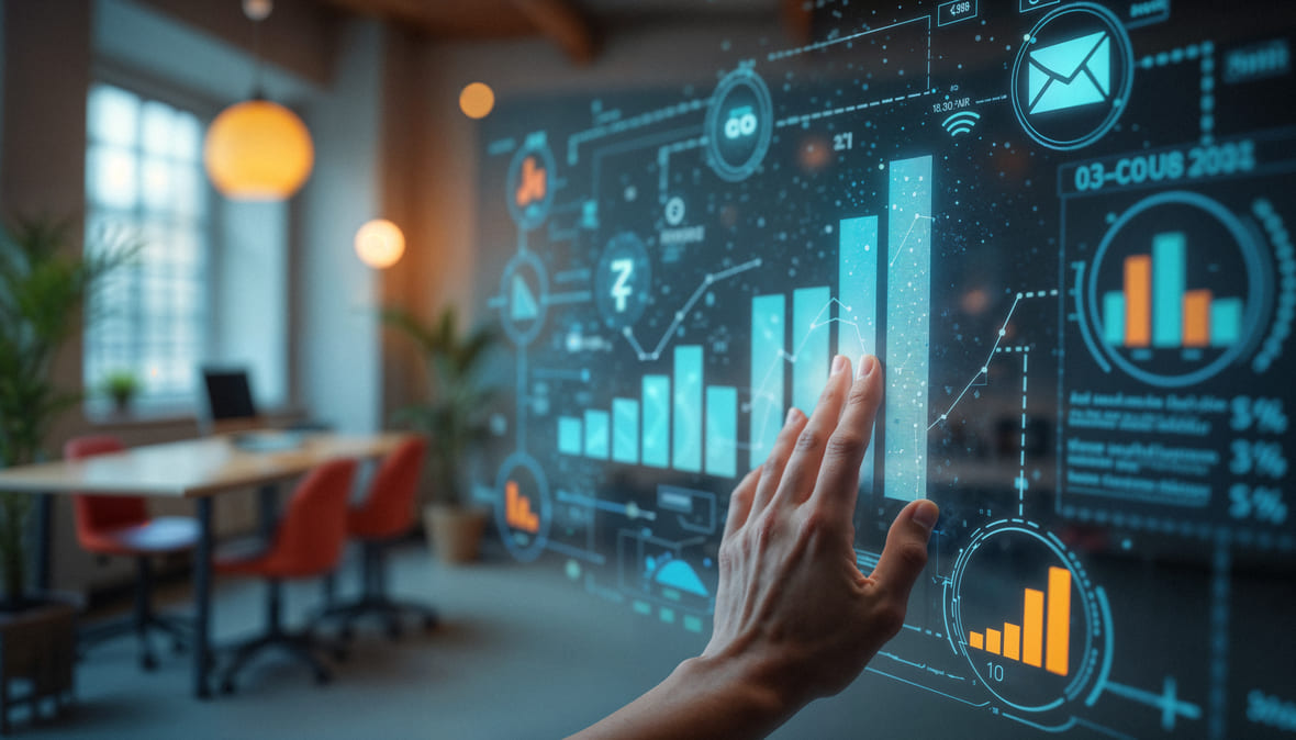 Gráfico moderno com indicadores de desempenho representando como analisar KPIs e acompanhar resultados empresariais ao longo do tempo.